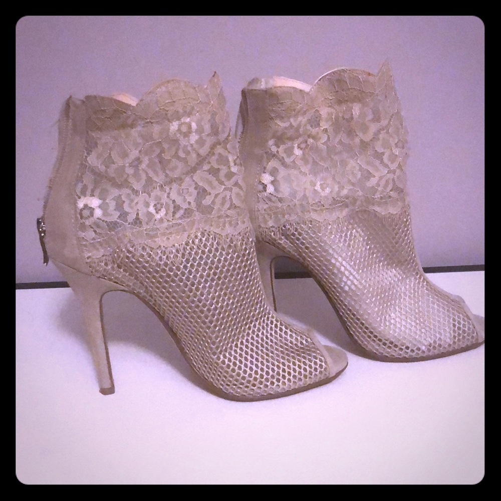 Nude lace mesh booties